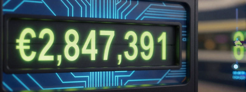 Neonbeleuchteter progressiver Jackpot-Zähler mit 2.847.391€ in leuchtendem Lime-Cyan auf dunklem Cyberpunk-Hintergrund