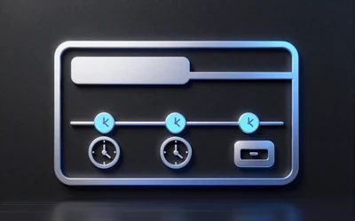Bankkarten-Kalender mit 3-7 Tage Zeitstrahl und blauen Uhr-Icons