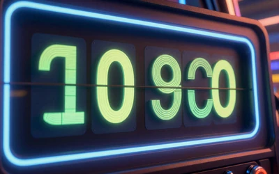 Progressiver Jackpot-Z&auml;hler mit leuchtenden digitalen Zahlen im Cyberpunk-Stil