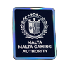 Malta Gaming Authority Lizenzabzeichen mit holografischem Neon-Rahmen