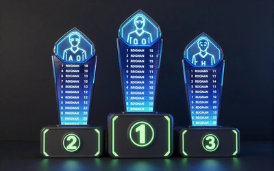 Monatliches Turnier-Troph&auml;e mit holografischem Player-Ranking und elektrisch blauem Glanz bei Casoola