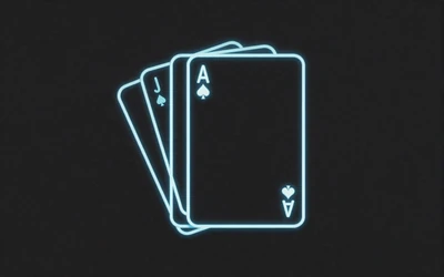 Blackjack-Kartenf&auml;cher mit Ass und Bube und neonblauer Kantenbeleuchtung als Spiele-Icon