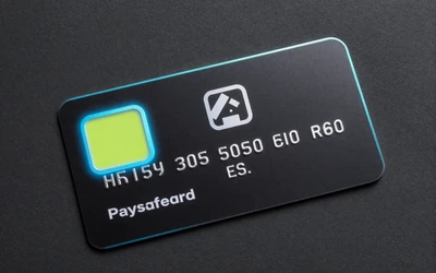Paysafecard Prepaid-Karte mit leuchtendem Pin-Pad in Limetten-Cyan