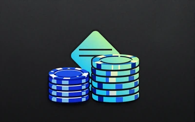 Baccarat-Casinochips-Stapel mit holografischem Glanz in elektrisch blau und Lime-Cyan als Icon