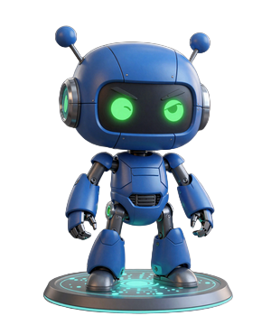 Caszilla Roboter-Maskottchen als holografische Projektion mit zynisch-blinkendem Auge