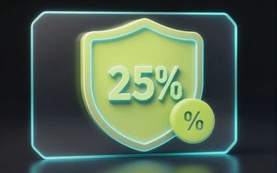 Cashback-Schild-Icon mit 25 Prozent Anzeige und Limetten-Cyan-Glow im Casoola Casino