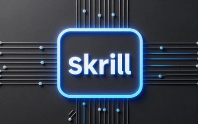 Skrill E-Wallet Icon mit elektrisch blauem Neon-Gl&uuml;hen