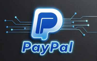 PayPal-Logo mit neonblauer Umrandung auf dunklem Hintergrund